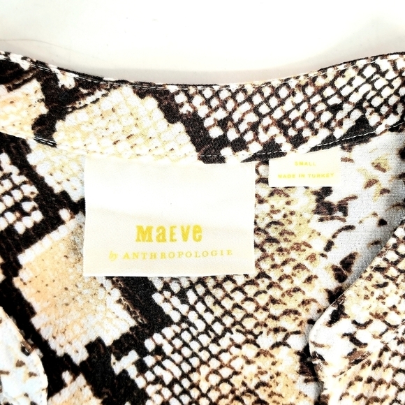 MAEVE by Anthropologie Tan Snake Skin Python Print  A-Line V-Neck Short Dress, S - Picture 11 of 13